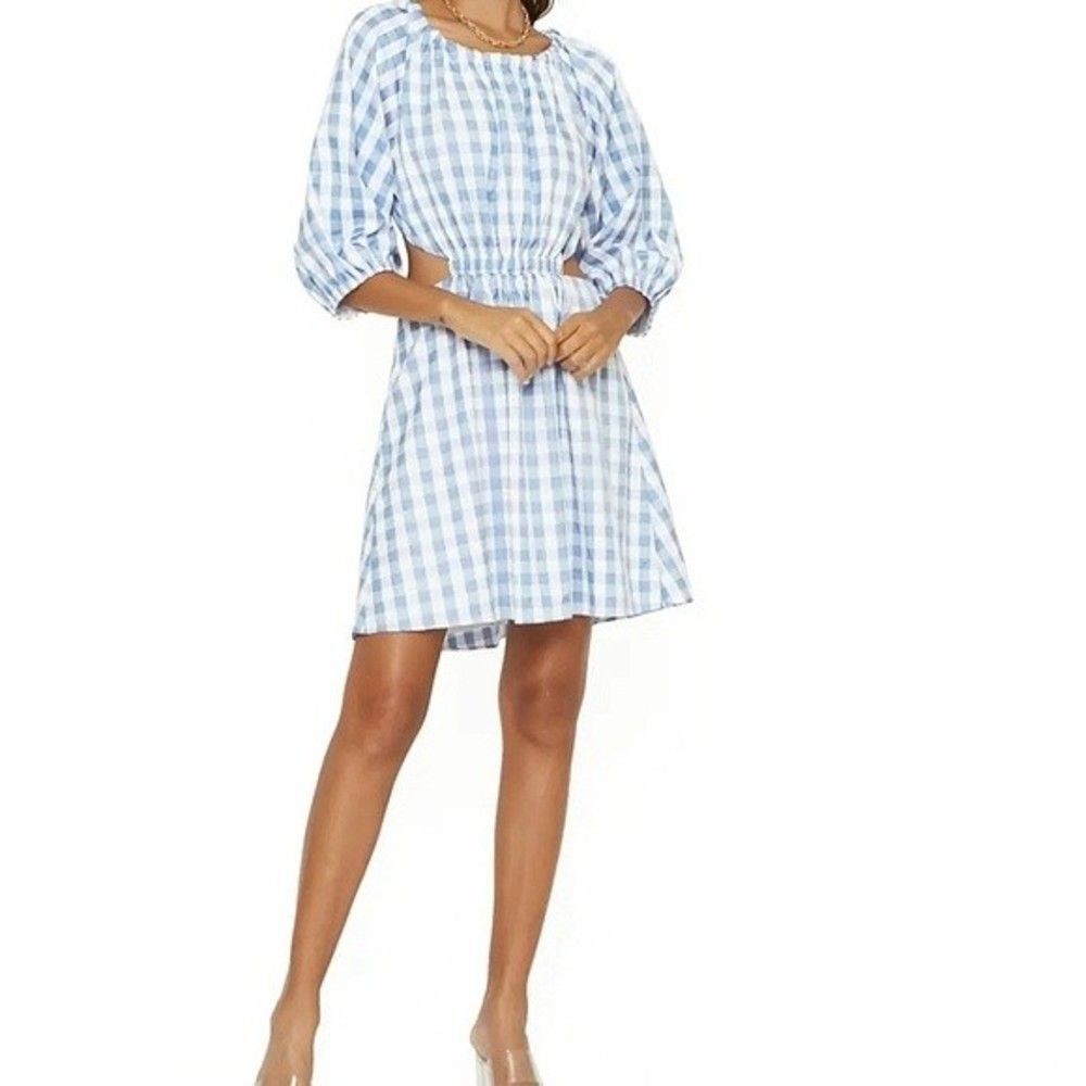 4SI3NNA Estrella Gingham Cutout Fit & Flare Dress Size M Feminine